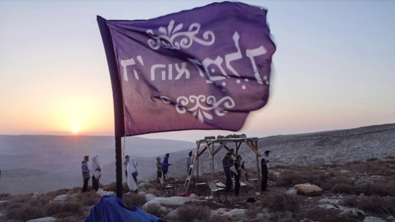 Members of the Hilltop Youth at the Maoz Esther outpost, near the illegal settlement of Tapuach. The group is among the most violent and ideological Jewish settler movements [Al Jazeera]